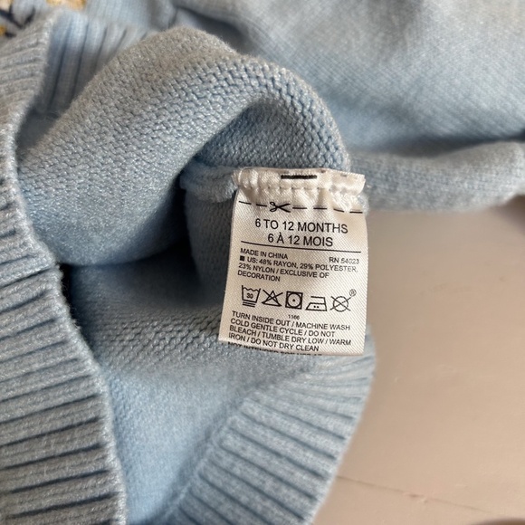 JANIE AND JACK light blue flower applique puff sleeve sweater sz 6-12 months - Picture 5 of 9